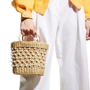 POOLSIDE The Mak Pearly Straw Mini Beach Tote Bag